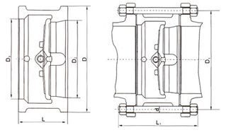 H76对夹双瓣旋启式止回阀结构示意图